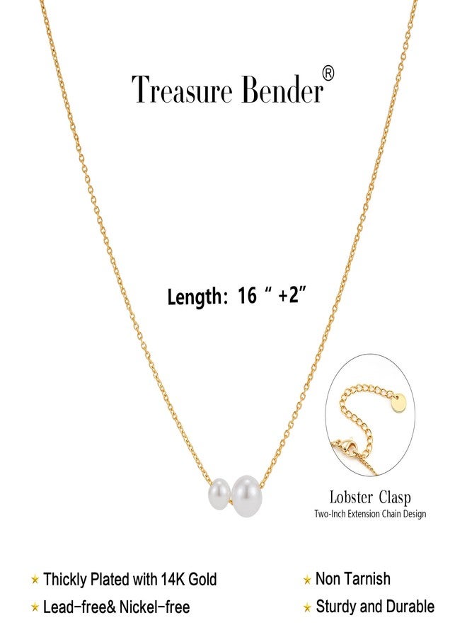 Treasure Bender Gold Pearl Necklaces for Women Trendy 14k Gold Plated Dainty Necklace Simple Pearl Drop Single Charm Pendant Necklace Women's Jewelry Best Friend Birthday Gifts Gold Jewelry for Women - Image 3